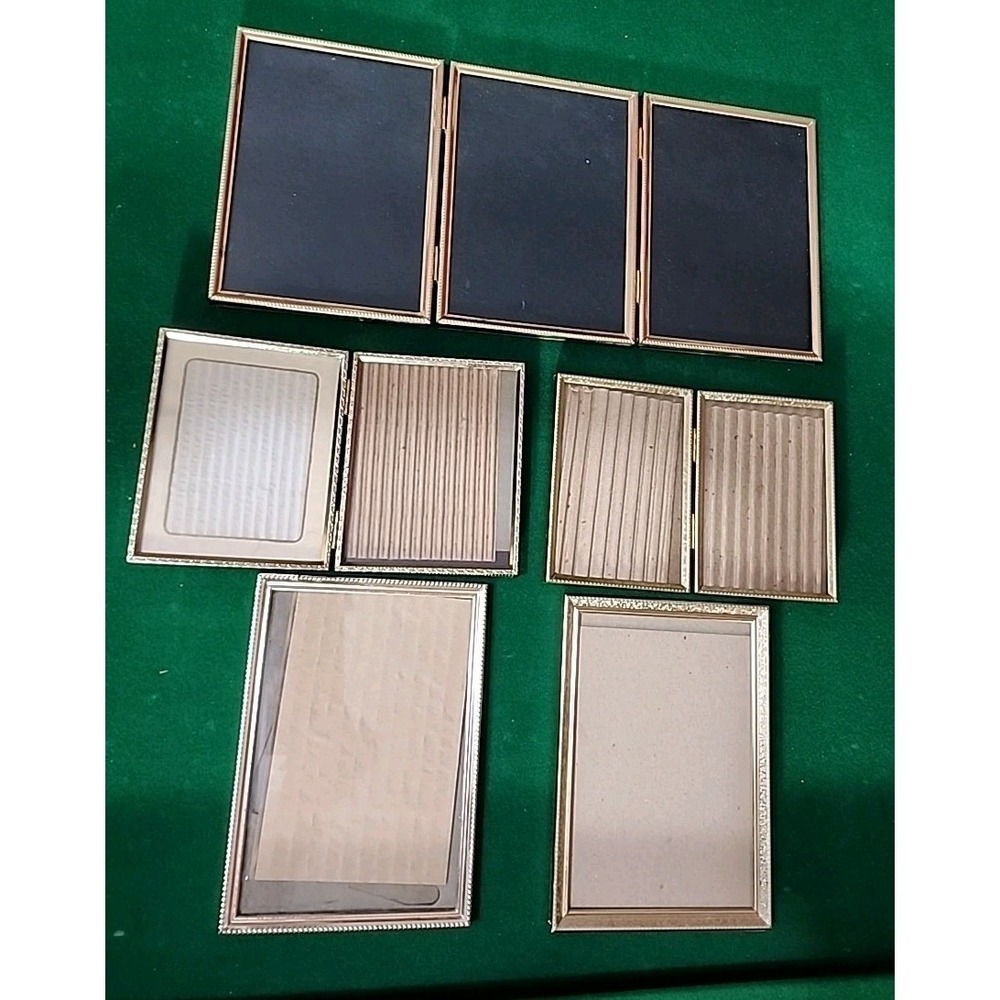 VTG Brass Embossed Design Edge Photo Picture Frame Gold MCM Trifold Bifold 5 X 7
